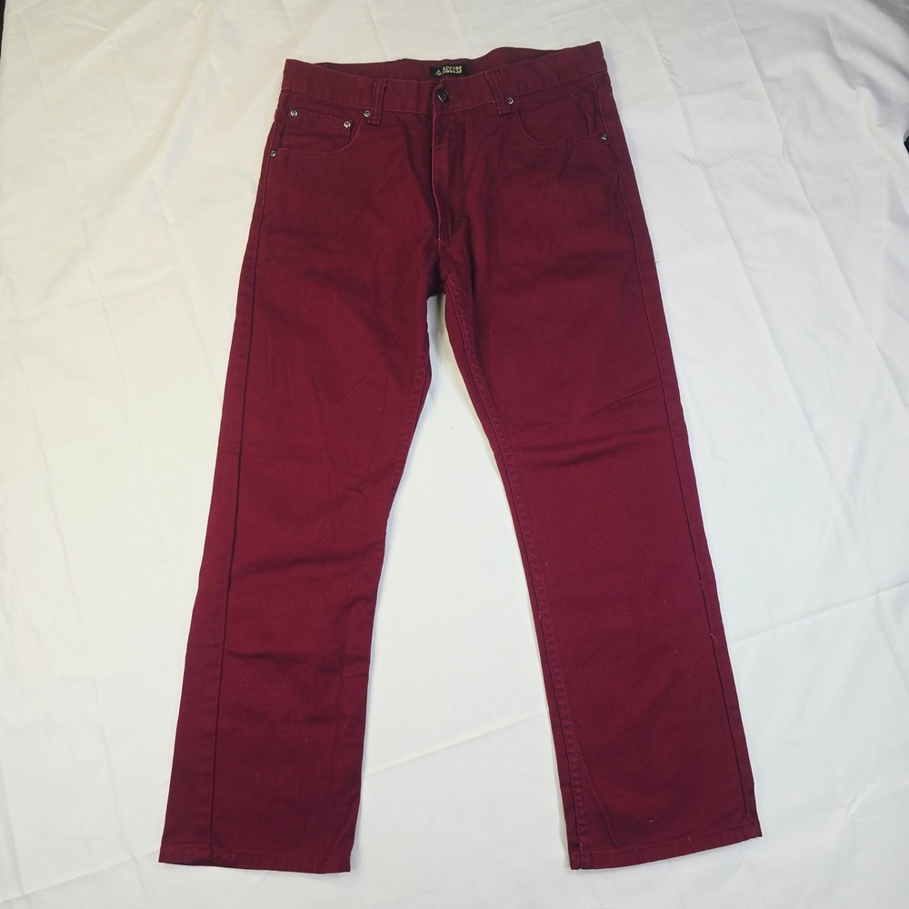 Access Men's Straight Leg Denim Jeans 36x32 Burgundy Red Cotton Pants